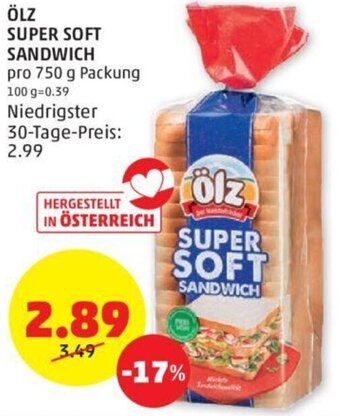 PENNY ÖLZ SUPER SOFT SANDWICH pro 750 g Packung Angebot