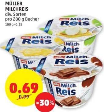 PENNY MÜLLER MILCHREIS div. Sorten pro 200 g Becher Angebot