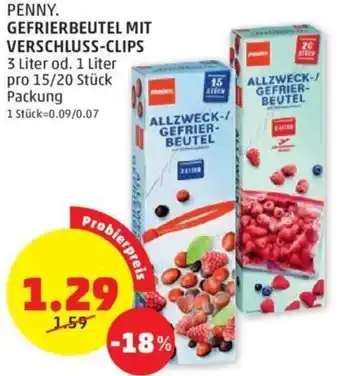 PENNY PENNY. GEFRIERBEUTEL MIT VERSCHLUS pro 15/20 Stück Packung Angebot