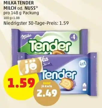 PENNY MILKA TENDER MILCH od. NUSS* pro 148 g Packung Angebot