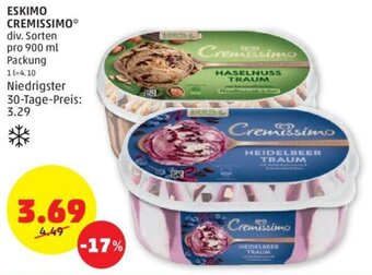 PENNY ESKIMO CREMISSIMO* div. Sorten pro 900 ml Packung Angebot