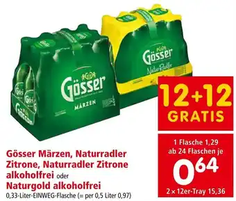 Interspar Gösser Märzen, Naturradler Zitrone, Naturradler Zitrone alkoholfrei oder Naturgold alkoholfrei 0,33-Liter-EINWEG-Flasche Angebot