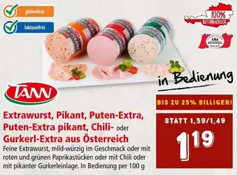 Interspar Extrawurst, Pikant, Puten-Extra, Puten-Extra pikant, Chili- oder Gurkerl-Extra aus ÖSTERREICHISCH per 100 g Angebot