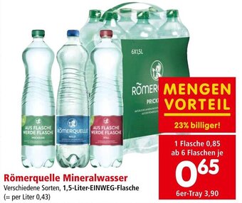 Interspar Römerquelle Mineralwasser Verschiedene Sorten, 1,5-Liter-EINWEG-Flasche Angebot