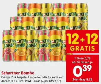 Interspar Schartner Bombe Orange, Pink Grapefruit zuckerfrei oder für kurze Zeit: Ananas, 0,33-Liter-EINWEG-Dose Angebot
