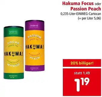Interspar Hakuma Focus oder Passion Peach 0,235-Liter-EINWEG-Cartocan (= per Liter 5,06) Angebot