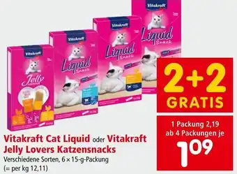 Interspar Vitakraft Cat Liquid oder Vitakraft Jelly Lovers Katzensnacks Verschiedene Sorten, 6x 15-g-Packung Angebot