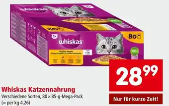 Interspar Whiskas Katzennahrung Verschiedene Sorten, 80 x 85-g-Mega-Pack Angebot