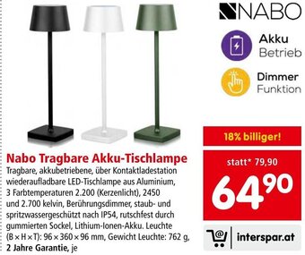 Interspar Nabo Tragbare Akku-Tischlampe Angebot