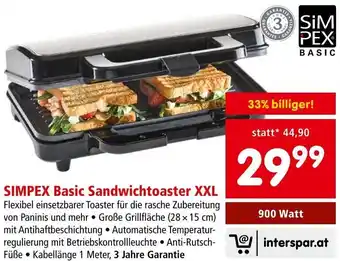 Interspar SIMPEX Basic Sandwichtoaster XXL 900 Watt Angebot