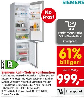 Interspar Siemens Kühl-/Gefrierkombination Angebot