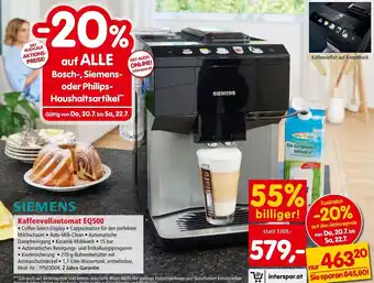 Interspar SIEMENS Kaffeevollautomat EQ500 Angebot