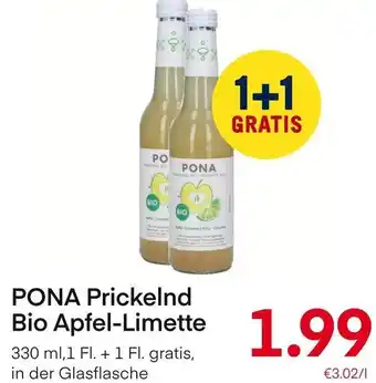 MPreis PONA Prickelnd Bio Apfel-Limette 330 ml,1 Fl. + 1 Fl. gratis, Angebot
