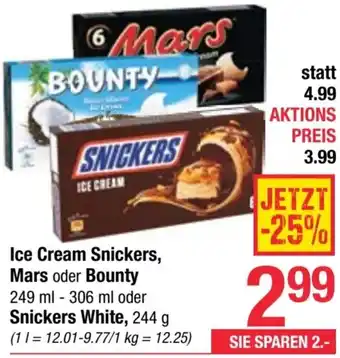Maximarkt Ice Cream Snickers, Mars oder Bounty 249 ml - 306 ml oder Snickers White, 244 g Angebot