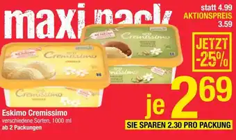 Maximarkt Eskimo Cremissimo verschiedene Sorten, 1000 ml ab 2 Packungen Angebot