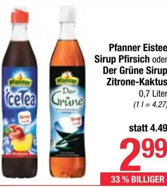 Maximarkt Pfanner Eistee Sirup Pfirsich oder Der Grüne Sirup Zitrone-Kaktus 0,7 Liter Angebot
