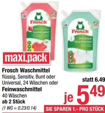Maximarkt Frosch Waschmittel flüssig, Sensitiv, Bunt oder Universal, 24 Wäschen oder Feinwaschmittel 40 Wäschen ab 2 Stück Angebot