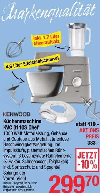 Maximarkt KENWOOD Küchenmaschine KVC 3110S Chef Angebot