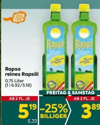 Billa Rapso reines Rapsöl 0,75 Liter Angebot