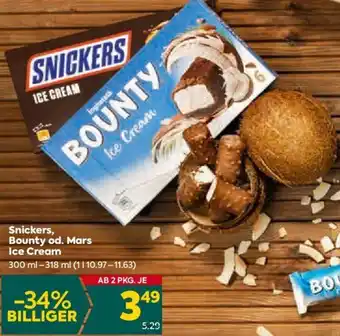 Billa Snickers, Bounty od. Mars Ice Cream 300 ml-318 ml Angebot