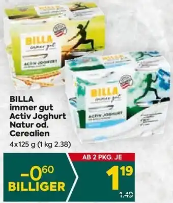 Billa BILLA immer gut Activ Joghurt Natur od. Cerealien 4x125 g Angebot