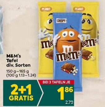 Billa M&M's Tafel div. Sorten 150 g- 165 g Angebot