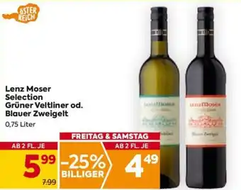 Billa Lenz Moser Selection Grüner Veltliner od. Blauer Zweigelt 0,75 Liter Angebot