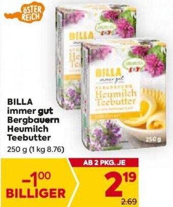 Billa BILLA immer gut Bergbauern Heumilch Teebutter 250 g Angebot