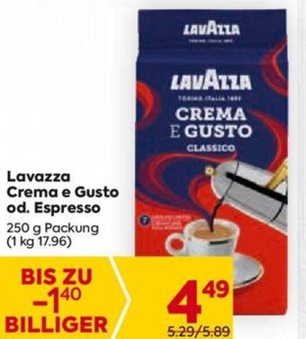 Billa Lavazza Crema e Gusto od. Espresso 250 g Packung Angebot