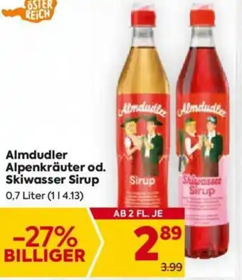 Billa Almdudler Alpenkräuter od. Skiwasser Sirup 0 ,7 Liter Angebot