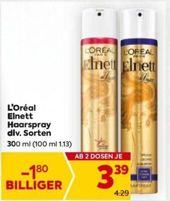 Billa L'Oréal Elnett Haarspray div. Sorten 300 ml Angebot