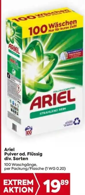 Billa Ariel Pulver od. Flüssig div. Sorten 100 Waschgänge, per Packung/Flasche Angebot