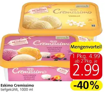 Eurospar Eskimo Cremissimo tiefgekühlt, 1000 ml Angebot
