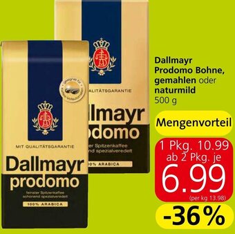 Eurospar Dallmayr Prodomo Bohne, gemahlen oder naturmild 500 g Angebot