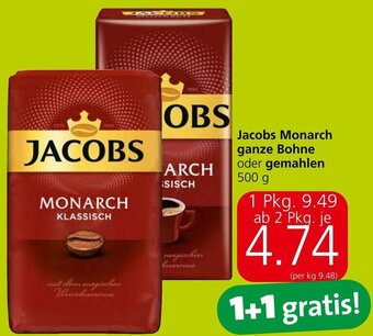 Eurospar Jacobs Monarch ganze Bohne oder gemahlen 500 g Angebot