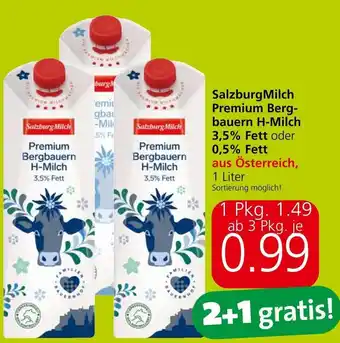 Eurospar SalzburgMilch Premium Berg-bauern H-Milch 3,5% Fett oder 0,5% Fett aus Österreich, 1 Liter Angebot