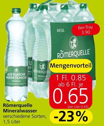Eurospar Römerquelle Mineralwasser verschiedene Sorten 1,5 Liter Angebot