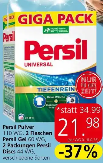 Eurospar Persil Pulver 110 WG, 2 Flaschen Persil Gel 60 WG, 2 Packungen Persil Discs 44 WG, verschiedene Sorten Angebot