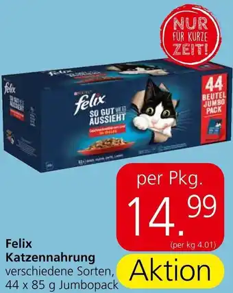 Eurospar Felix Katzennahrung verschiedene Sorten, 44 x 85 g Jumbopack Angebot