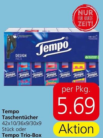 Eurospar Tempo Taschentücher 42x10/36x9/30x9 Stück oder Tempo Trio-Box Angebot