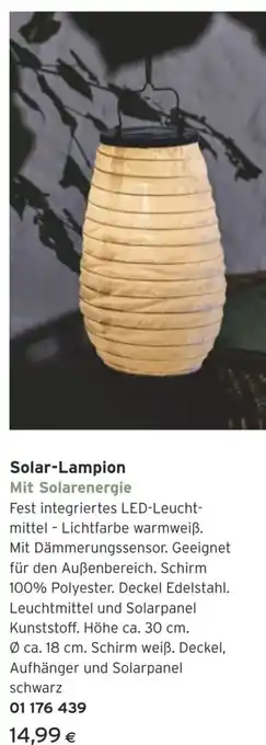 Tchibo Eduscho Solar-Lampion Mit Solarenergie Höhe ca. 30 cm. Angebot
