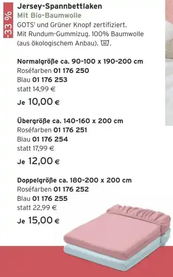 Tchibo Eduscho Jersey-Spannbettlaken Normalgröße ca. 90-100 x 190-200 cm Angebot