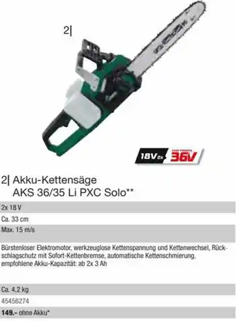 Hagebau Akku-Kettensäge AKS 36/35 Li PXC Solo** Ca. 33 cm Angebot