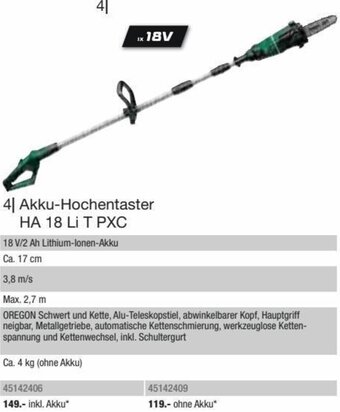 Hagebau Akku-Hochentaster HA 18 Li T PXC Ca. 4 kg Angebot
