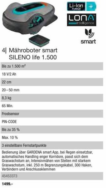 Hagebau Mähroboter smart SILENO life 1.500 Bis zu 1.500 m² Angebot
