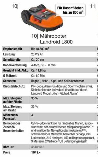 Hagebau Mähroboter Landroid L800 Angebot