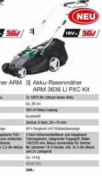 Hagebau Akku-Rasenmäher ARM 3636 Li PXC Kit Angebot