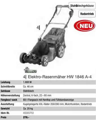 Hagebau Elektro-Rasenmäher HW 1846 A-4 Angebot