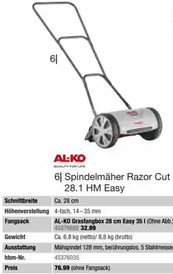 Hagebau AL-KO Spindelmäher Razor Cut 28.1 HM Easy Angebot