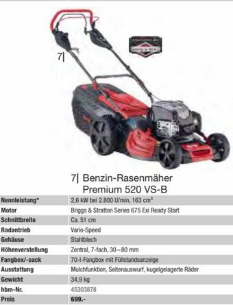 Hagebau Benzin-Rasenmäher Premium 520 VS-B Angebot